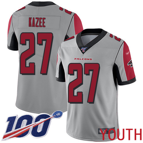 Atlanta Falcons Limited Silver Youth Damontae Kazee Jersey NFL Football #27 100th Season Inverted Legend->youth nfl jersey->Youth Jersey